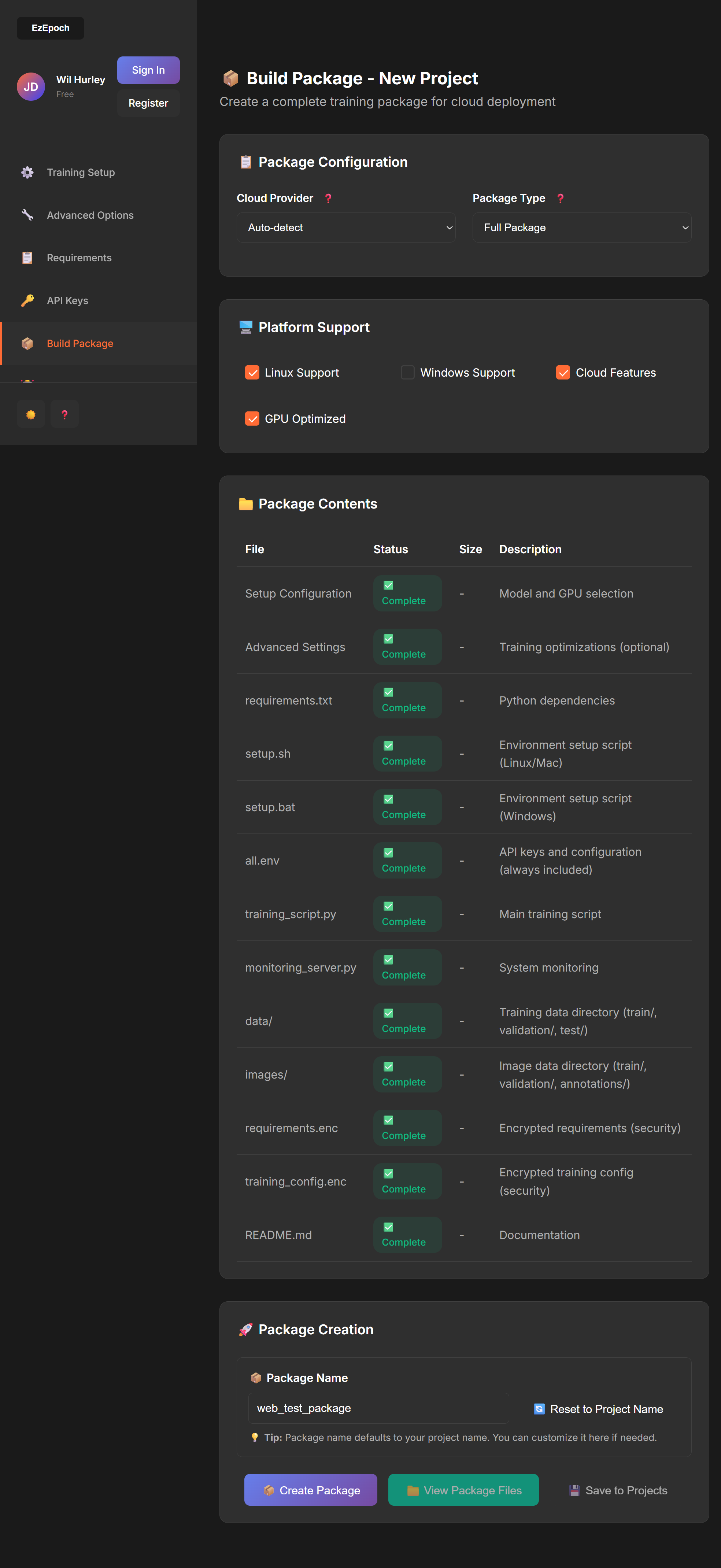 Build Package Screenshot